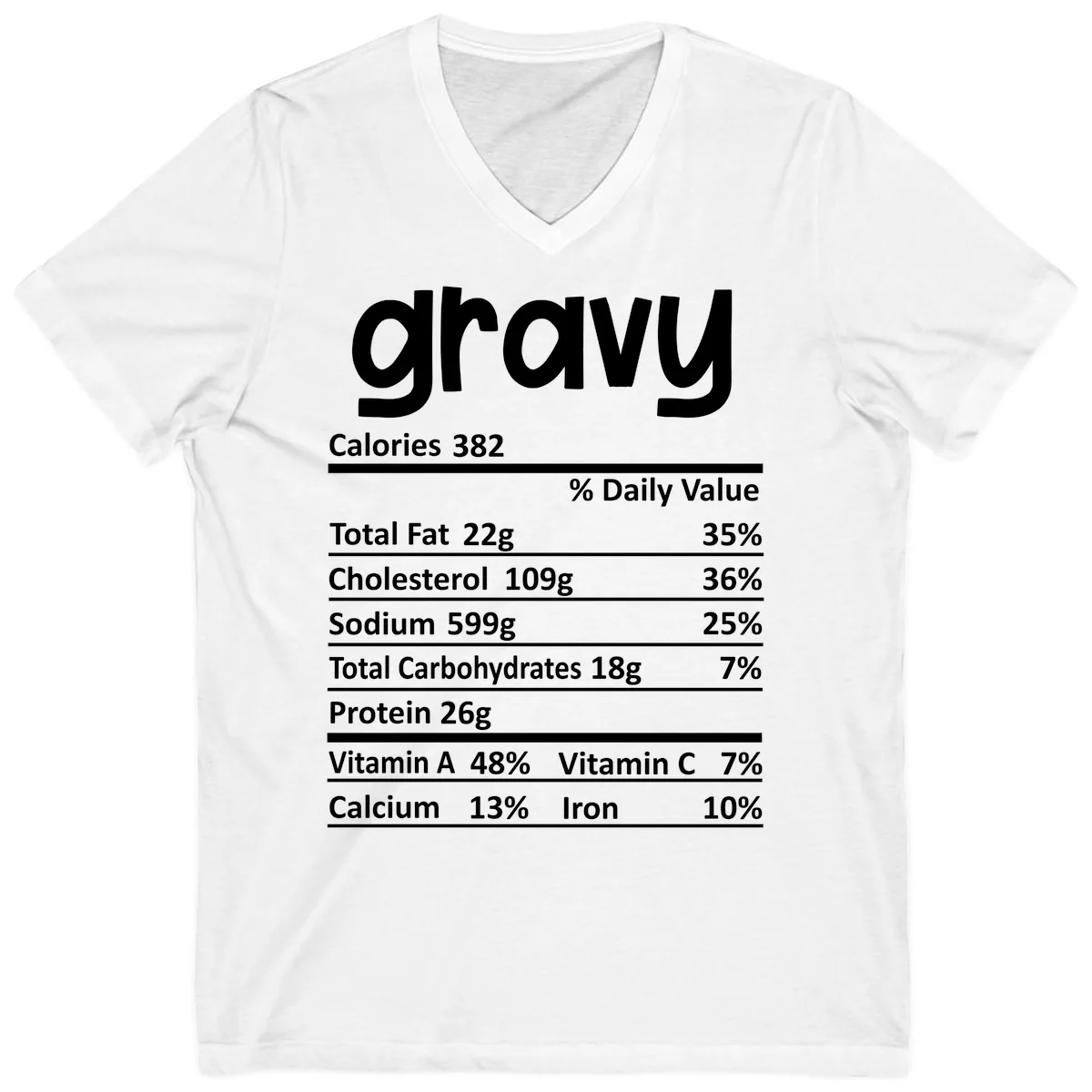Nutrition Facts Gravy Design V-Neck in White