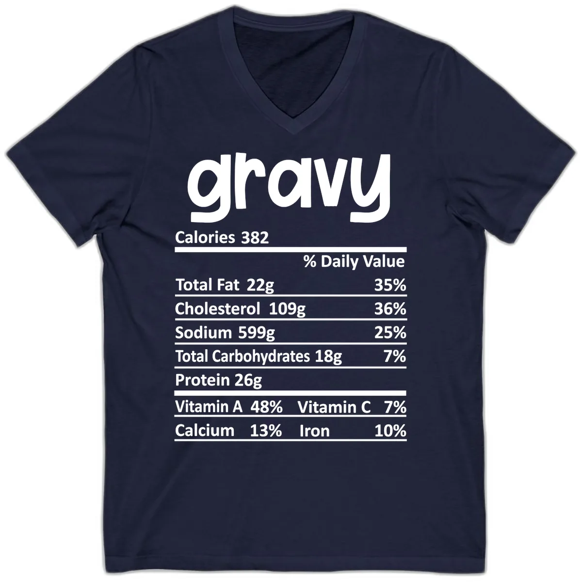 Nutrition Facts Gravy Design V-Neck in Navy