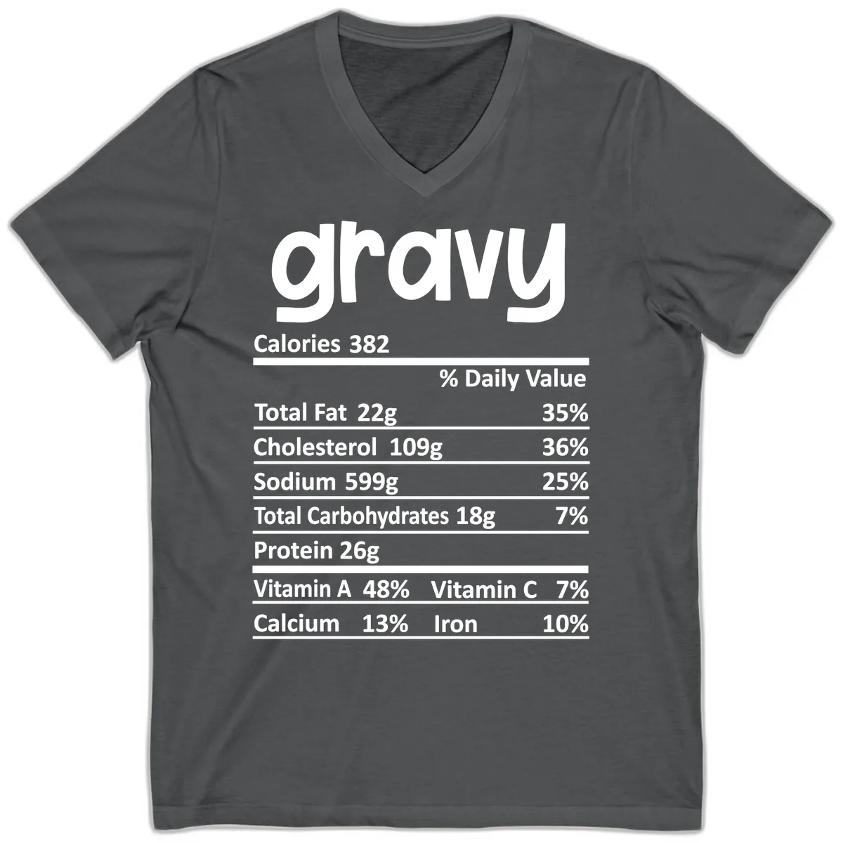 Nutrition Facts Gravy Design V-Neck in Asphalt