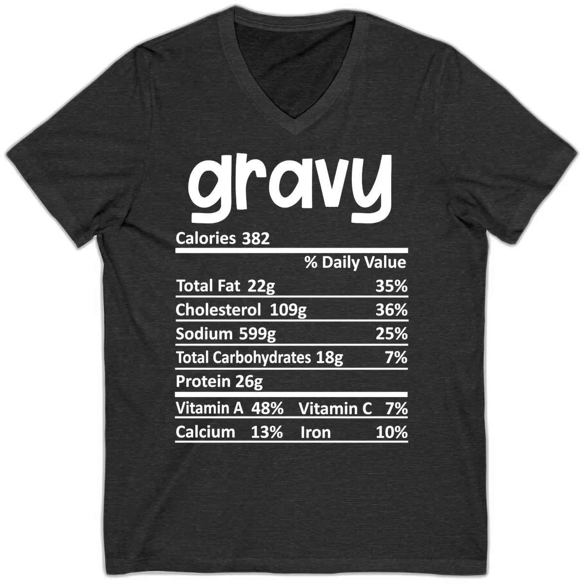 Nutrition Facts Gravy Design V-Neck in Dark Grey Heather