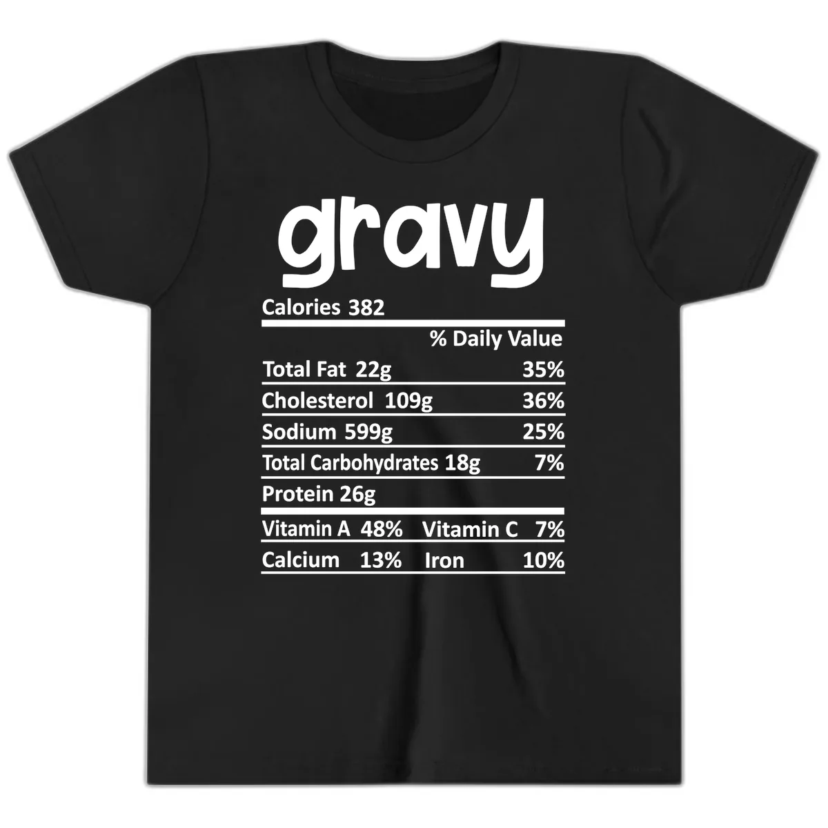 Nutrition Facts Gravy Design Youth T-Shirt in Black