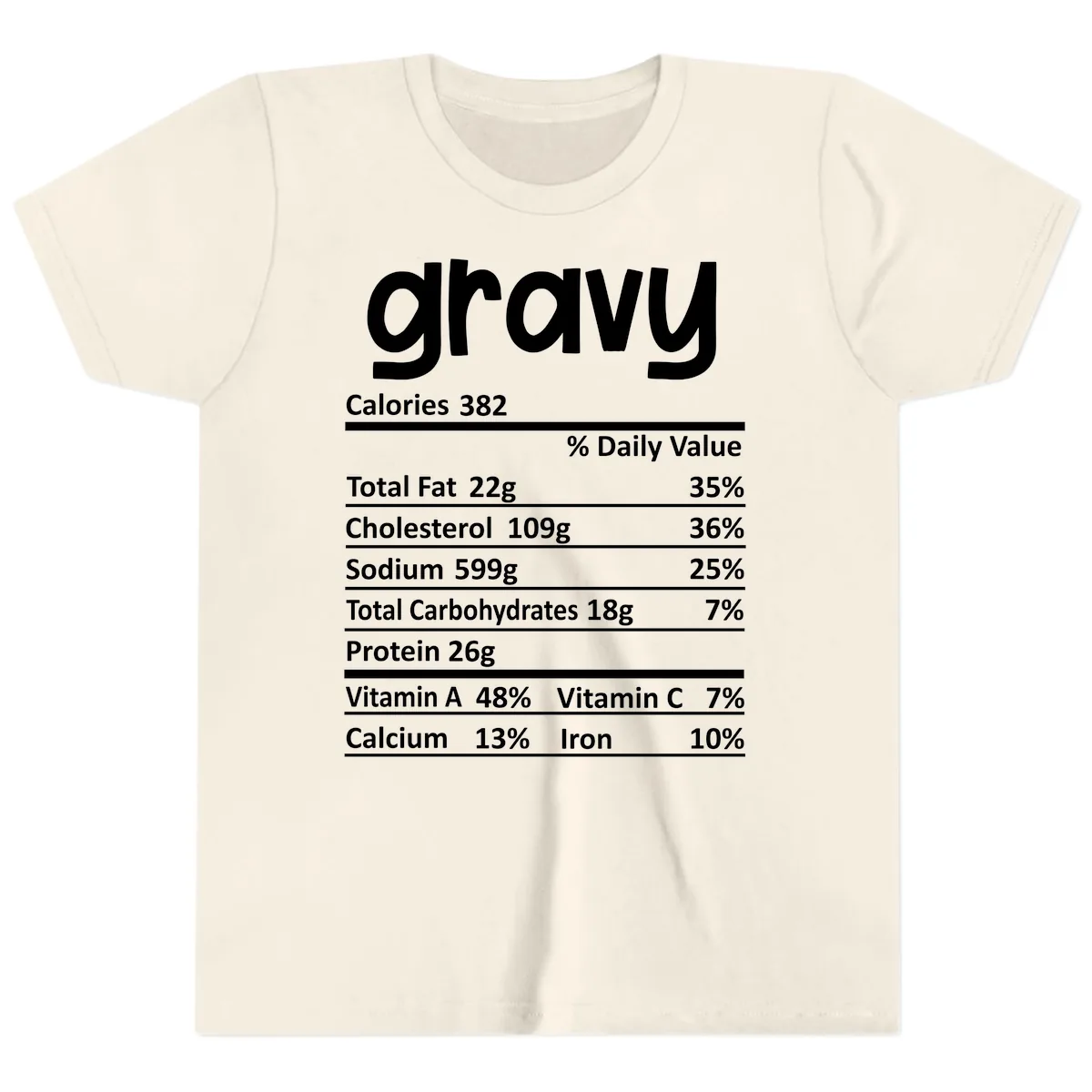 Nutrition Facts Gravy Design Youth T-Shirt in Natural