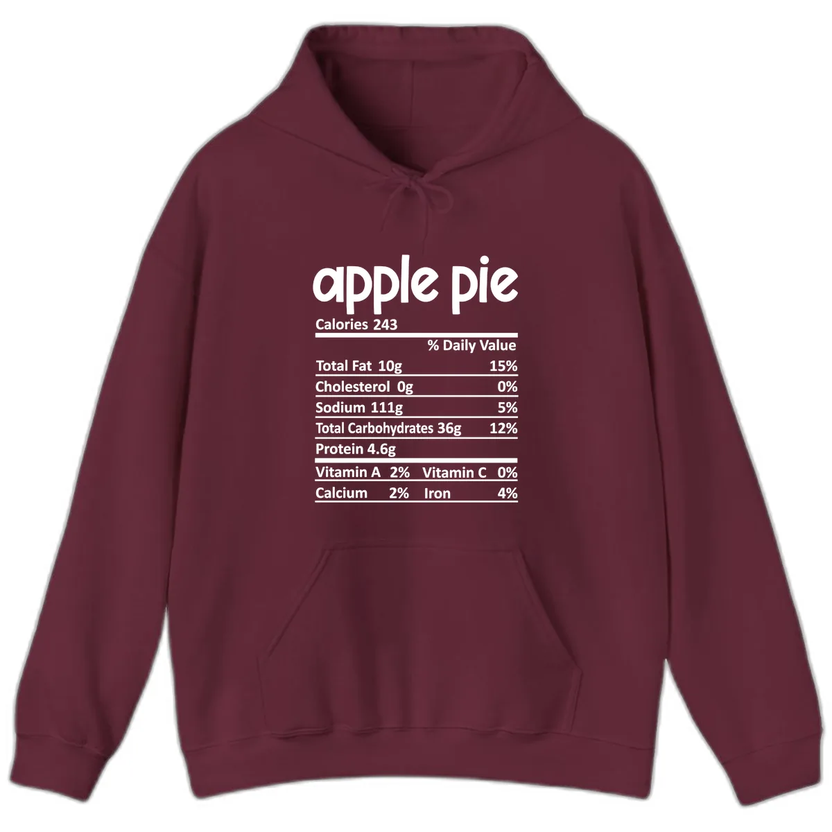Apple Pie Nutrition Facts Hoodie in Maroon