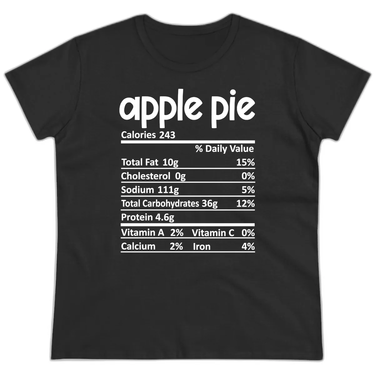 Apple Pie Nutrition Facts Ladies Tee in Black