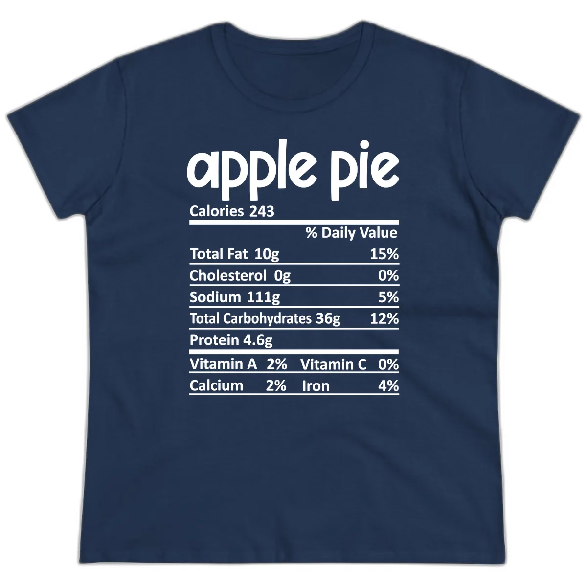 Apple Pie Nutrition Facts Ladies Tee in Navy