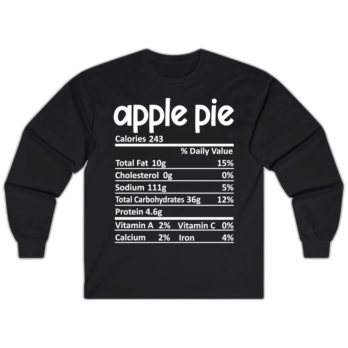 Apple Pie Nutrition Facts Long Sleeve in Black