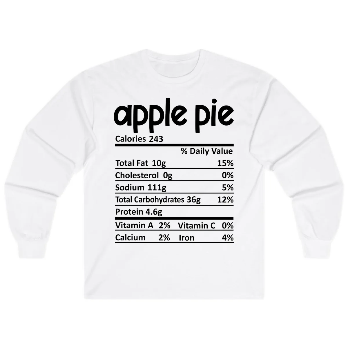 Apple Pie Nutrition Facts Long Sleeve in White