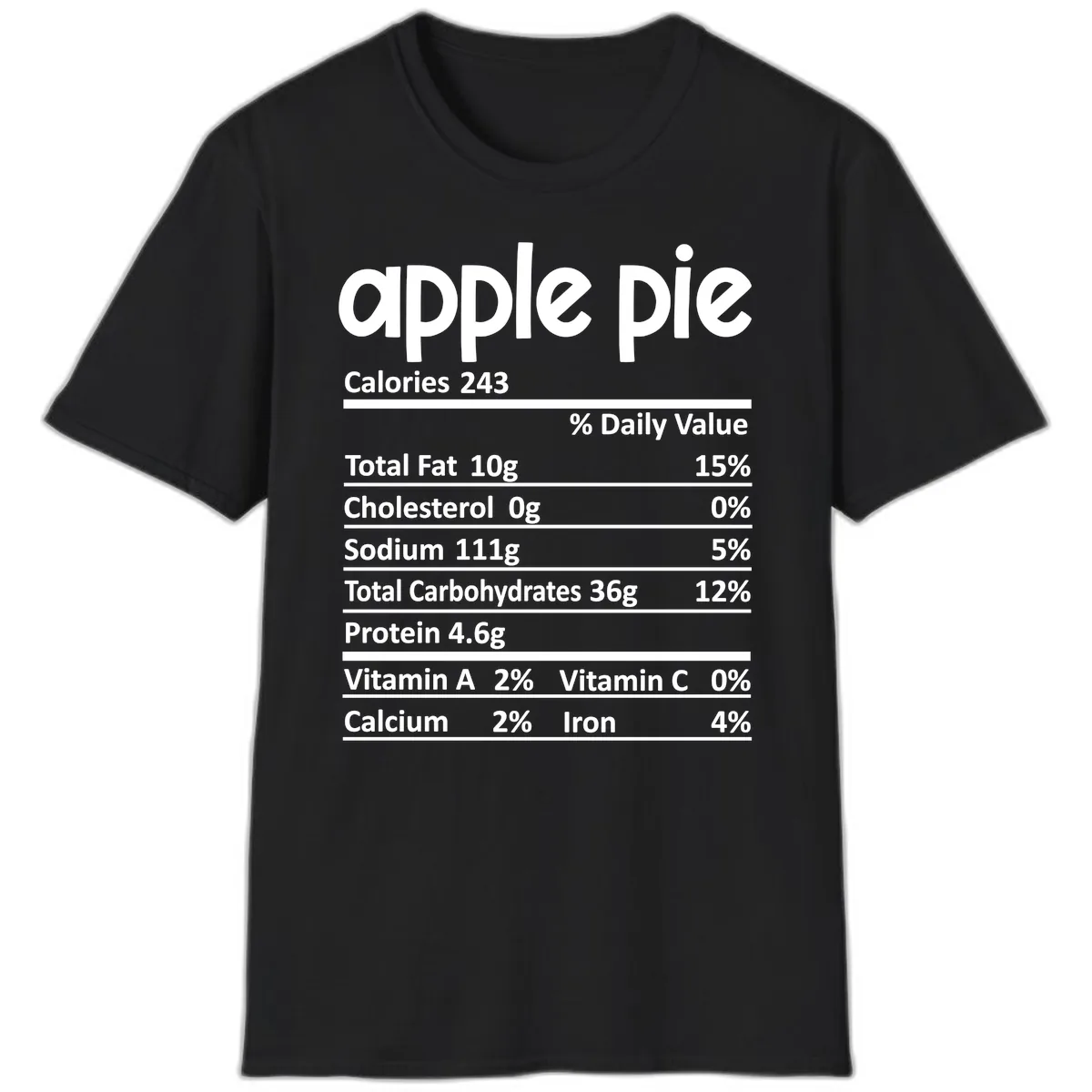Apple Pie Nutrition Facts T-Shirt in Black