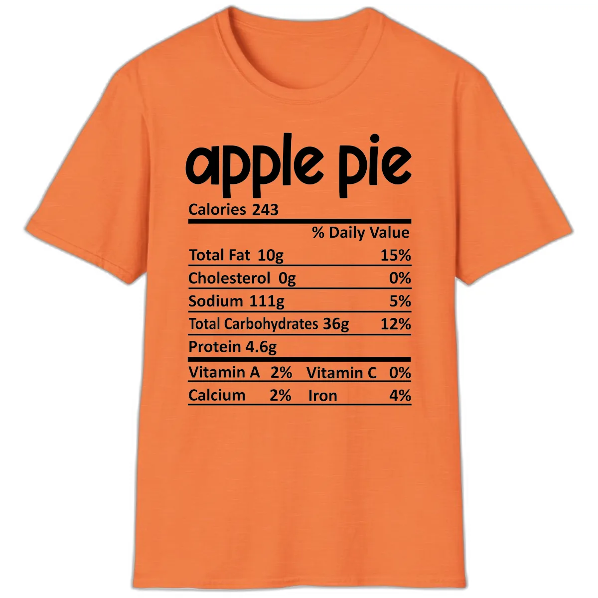 Apple Pie Nutrition Facts T-Shirt in Heather Orange