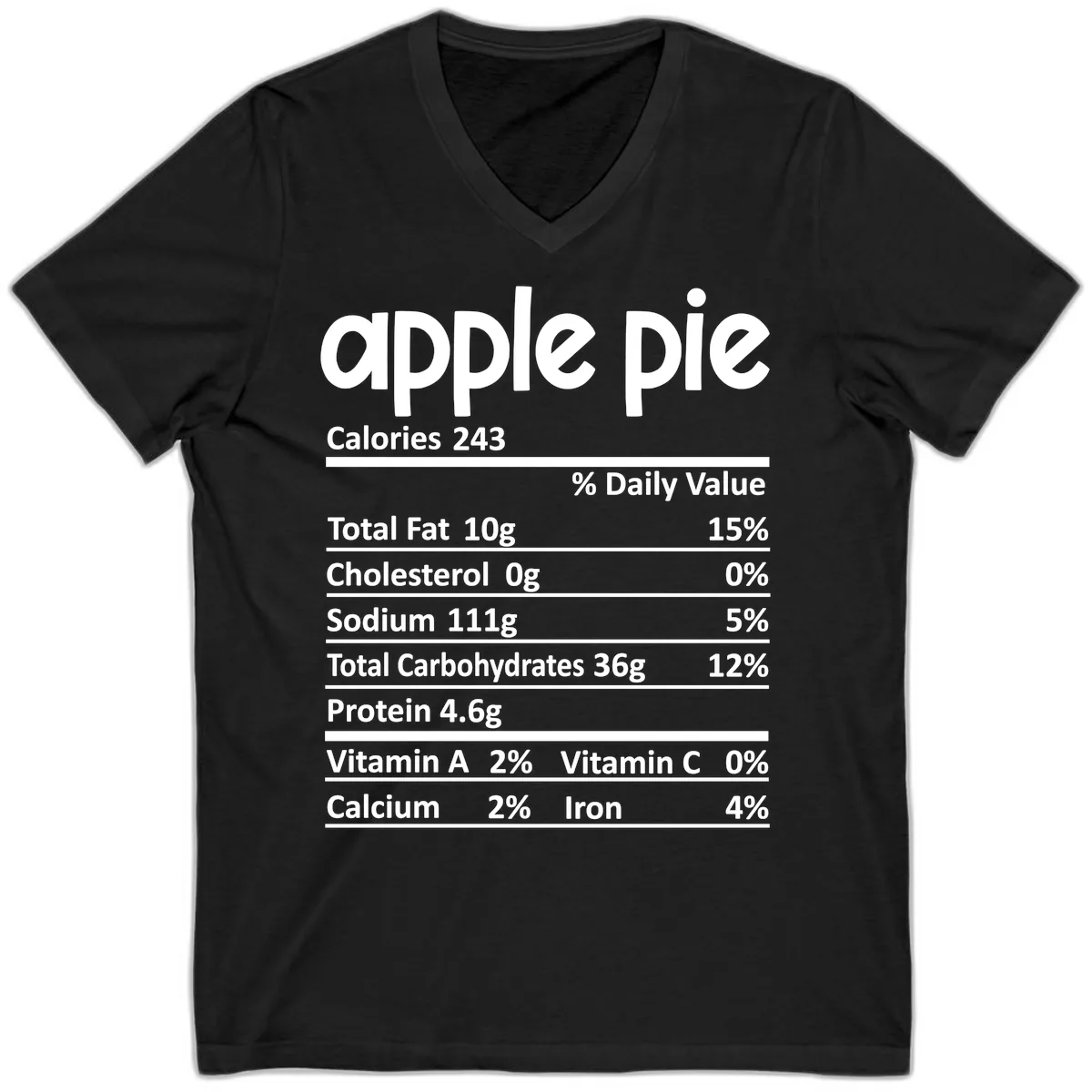 Apple Pie Nutrition Facts V-Neck in Black