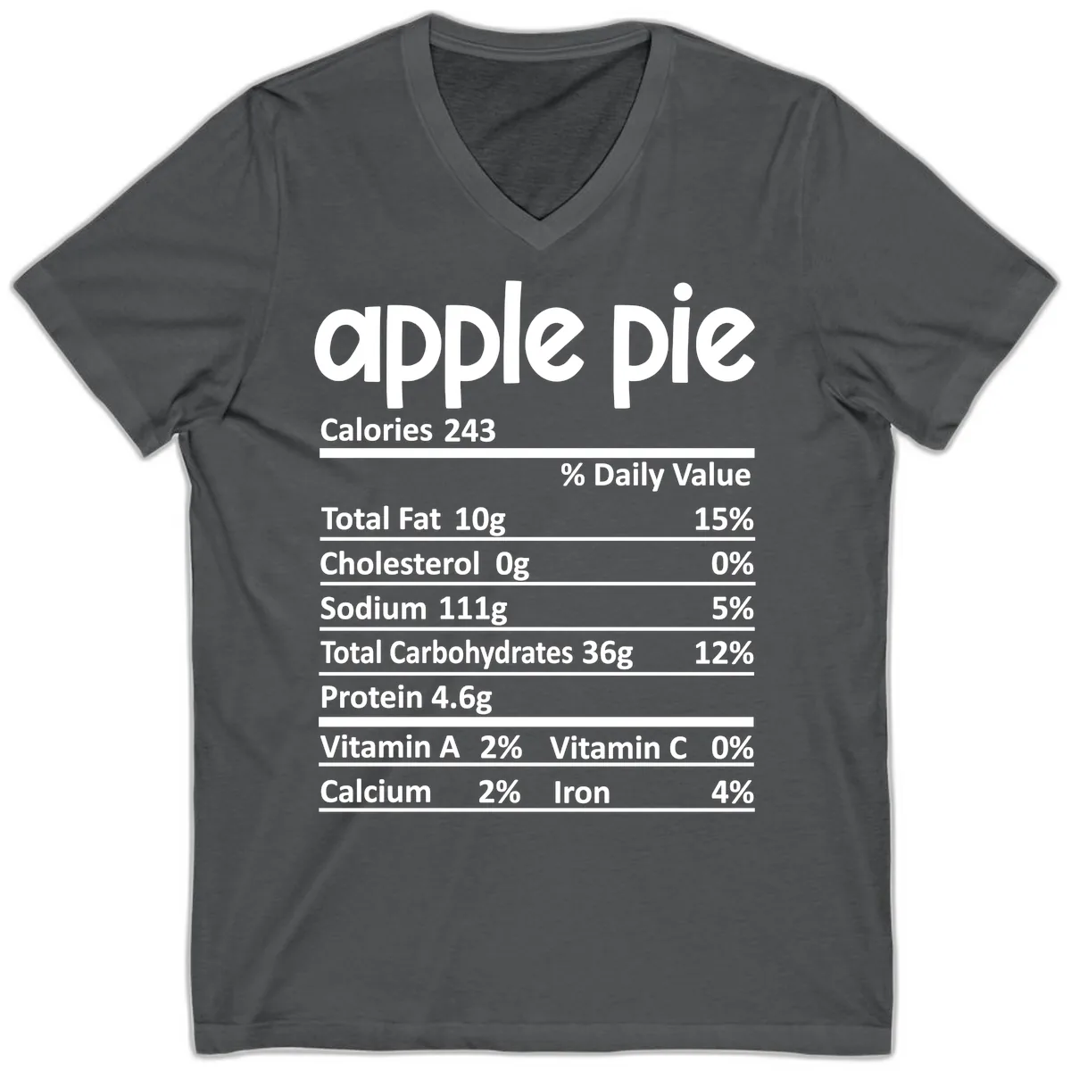 Apple Pie Nutrition Facts V-Neck in Asphalt