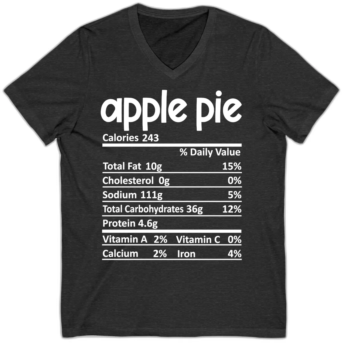 Apple Pie Nutrition Facts V-Neck in Dark Grey Heather