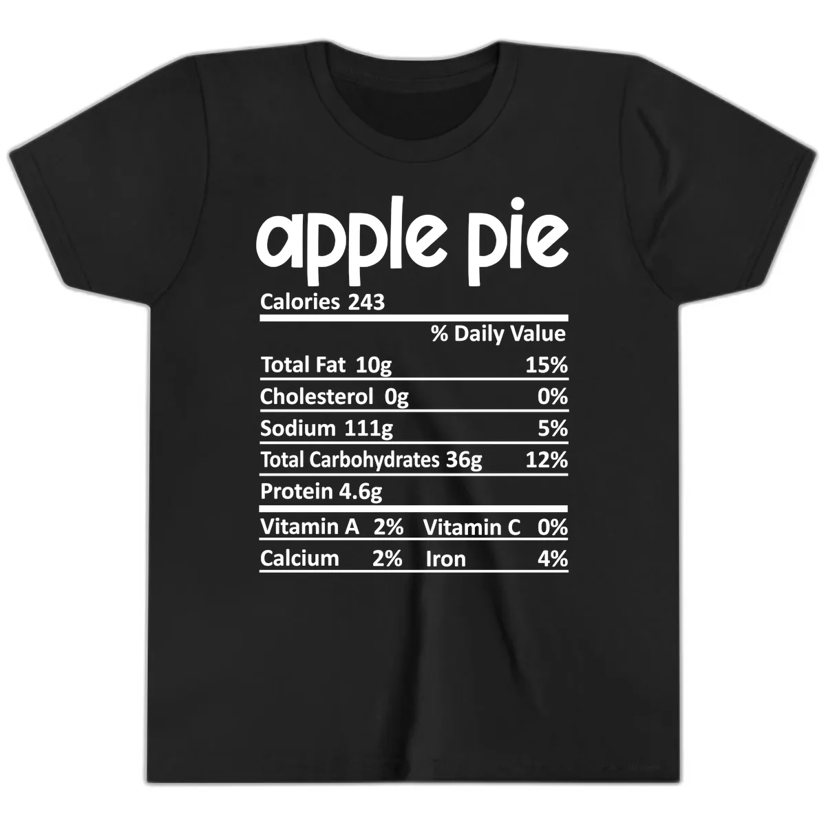 Apple Pie Nutrition Facts Youth T-Shirt in Black