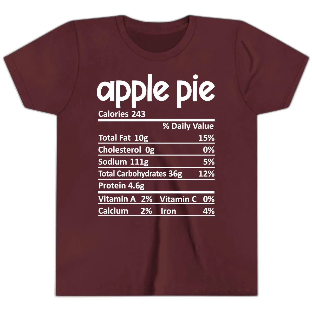 Apple Pie Nutrition Facts Youth T-Shirt in Maroon