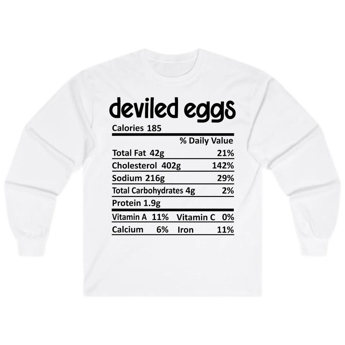 Deviled Eggs Nutrition Label Long Sleeve in White