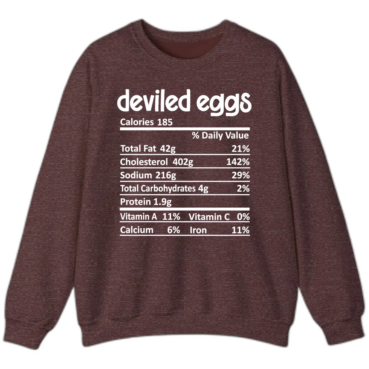 Deviled Eggs Nutrition Label Sweatshirt in Heather Sport Dark Maroon