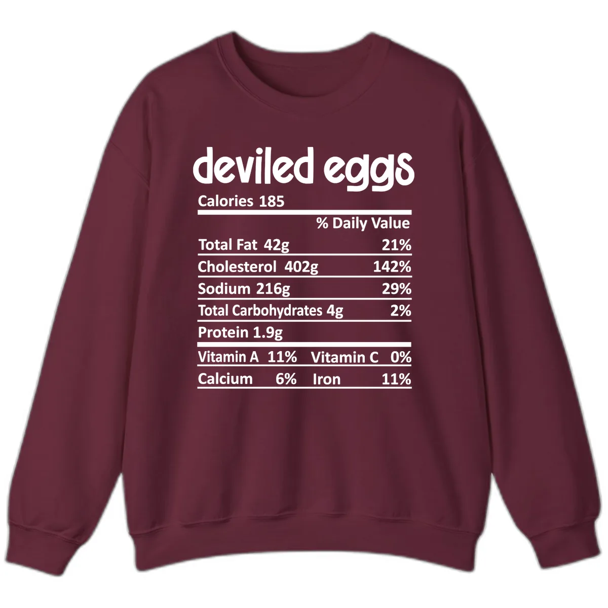 Deviled Eggs Nutrition Label Sweatshirt in Maroon
