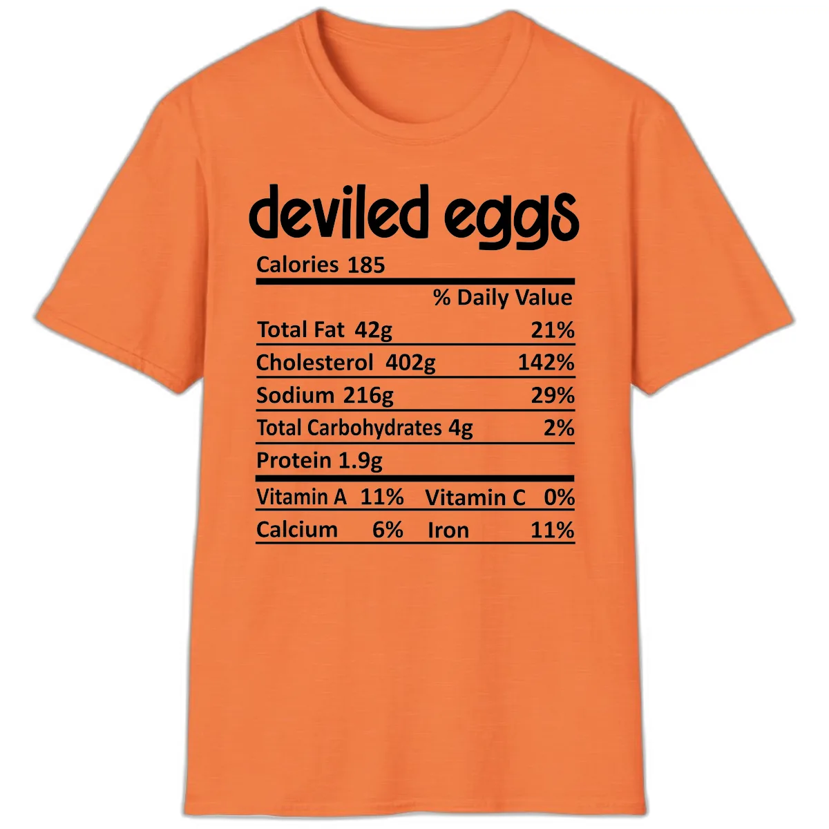 Deviled Eggs Nutrition Label T-Shirt in Heather Orange