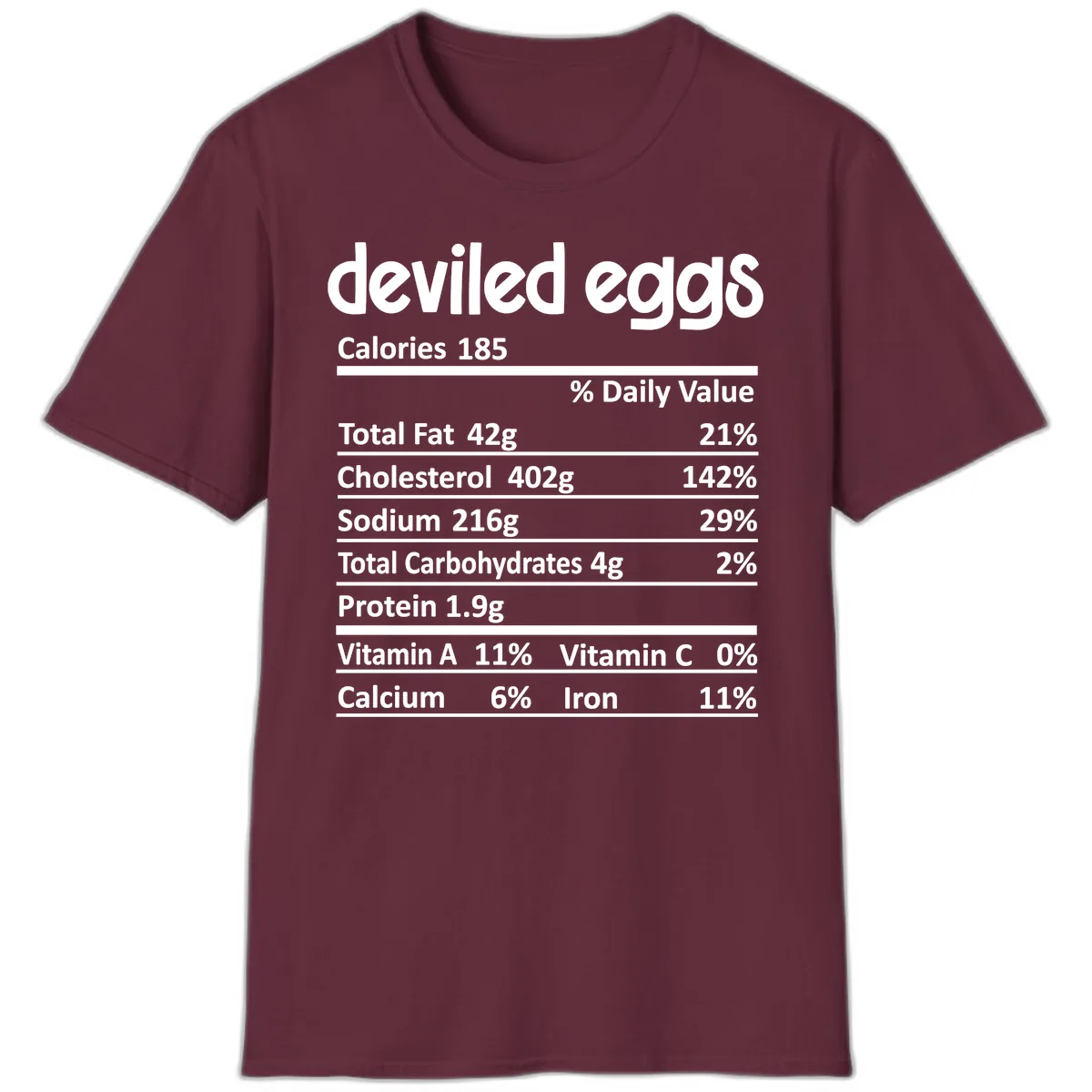 Deviled Eggs Nutrition Label T-Shirt in Maroon