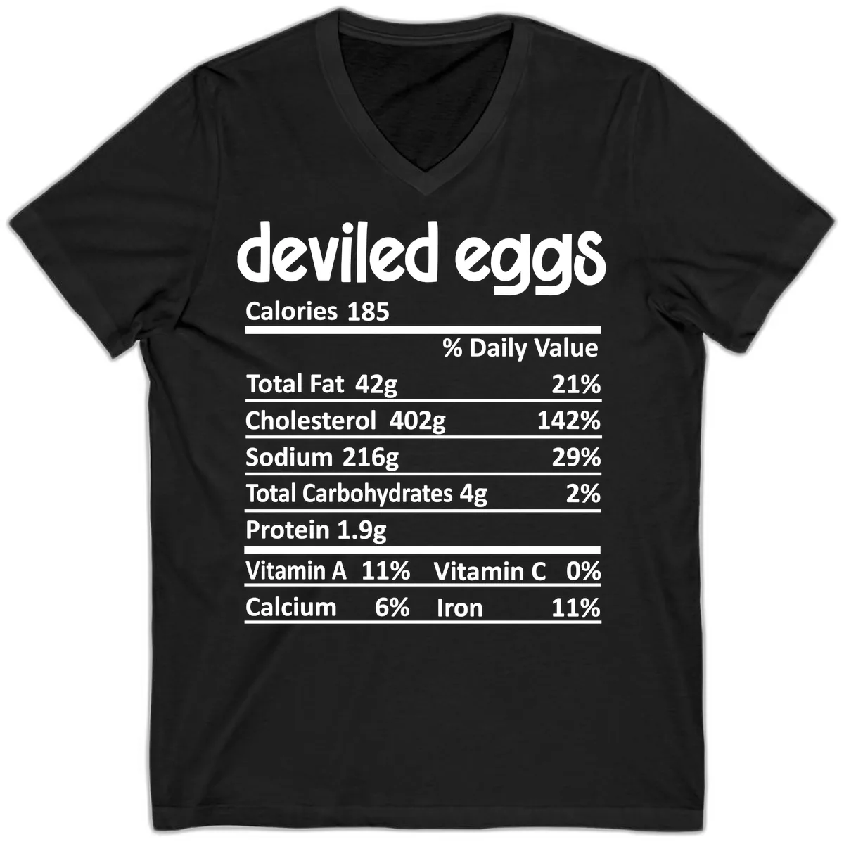 Deviled Eggs Nutrition Label V-Neck in Black
