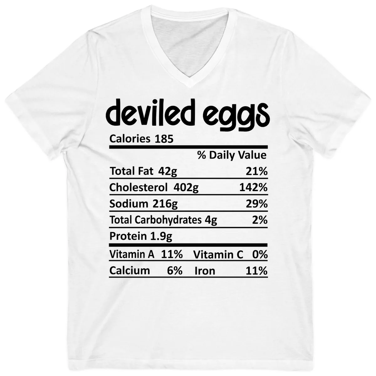 Deviled Eggs Nutrition Label V-Neck in White