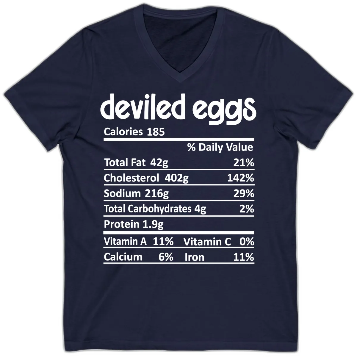 Deviled Eggs Nutrition Label V-Neck in Navy