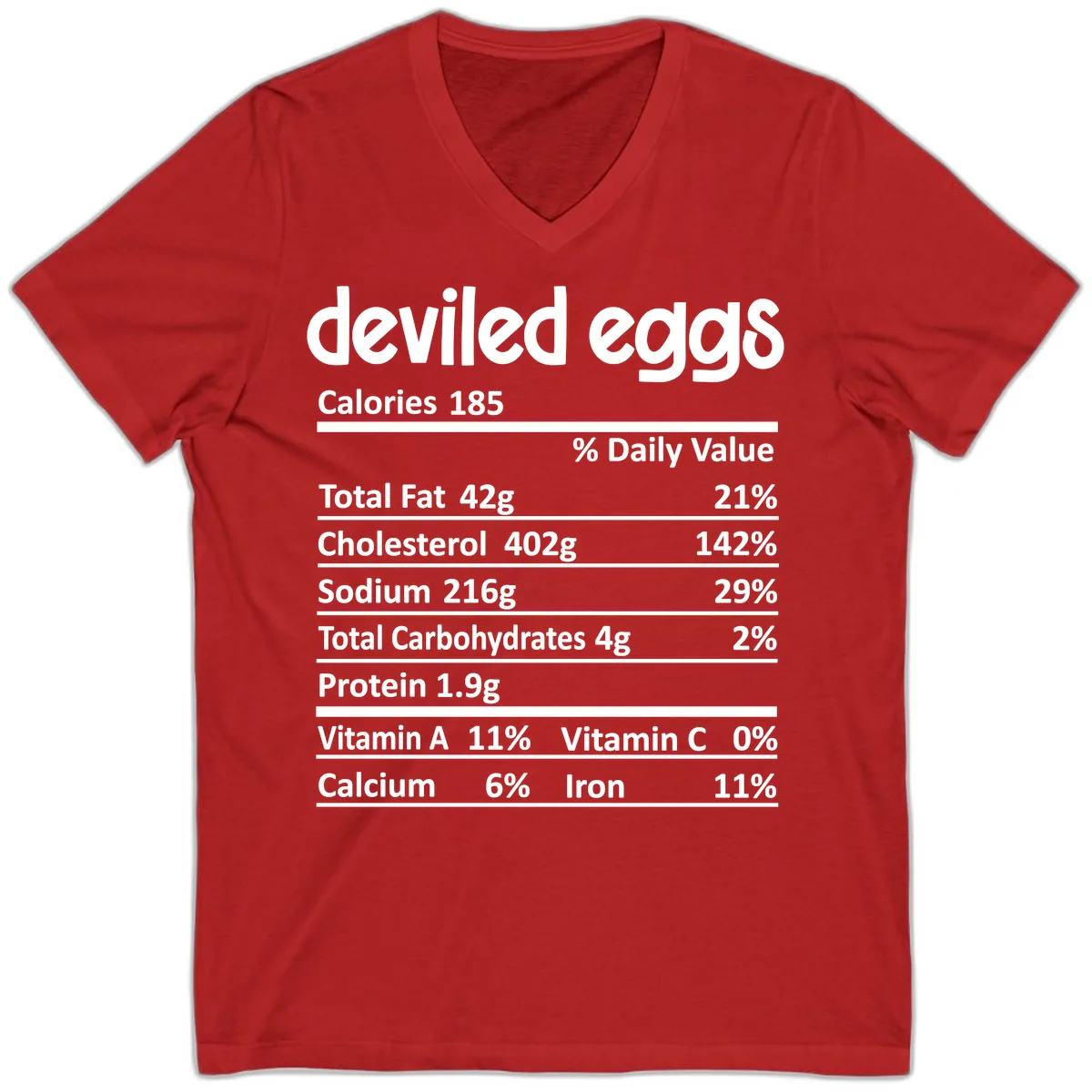 Deviled Eggs Nutrition Label V-Neck in Red