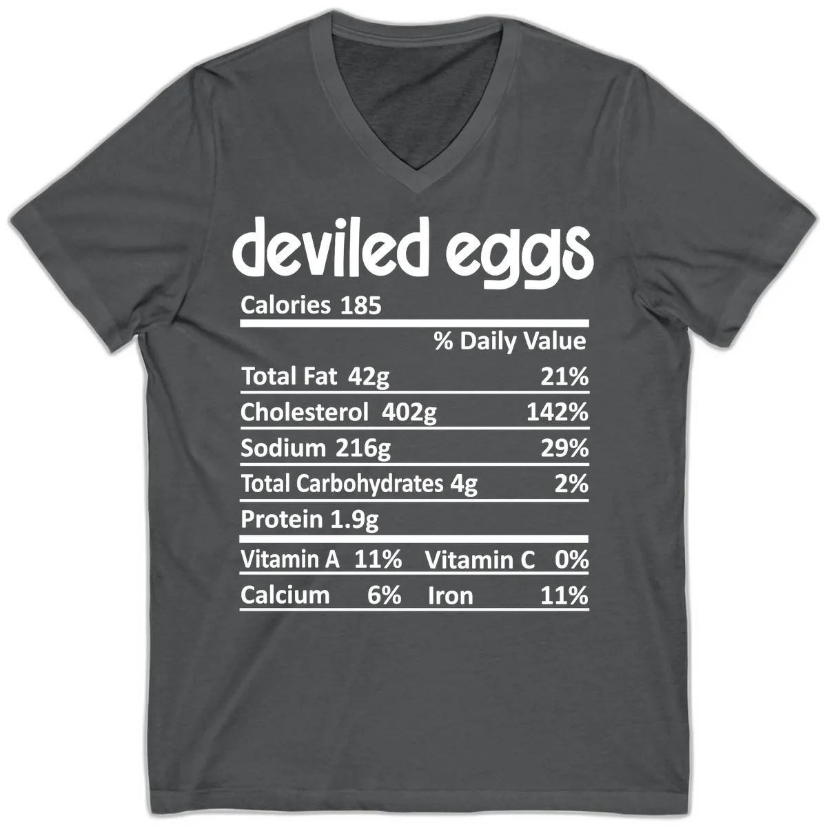 Deviled Eggs Nutrition Label V-Neck in Asphalt