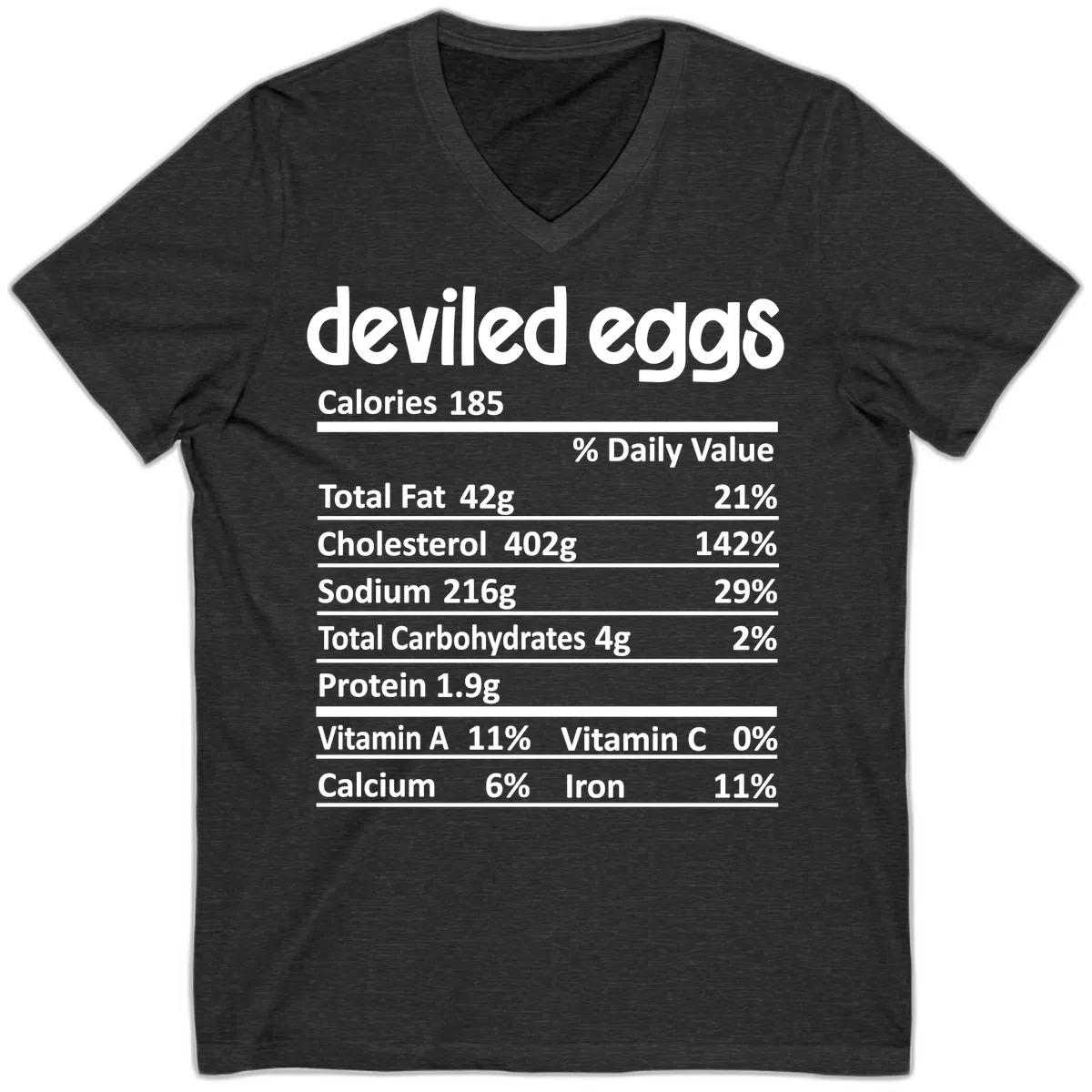 Deviled Eggs Nutrition Label V-Neck in Dark Grey Heather