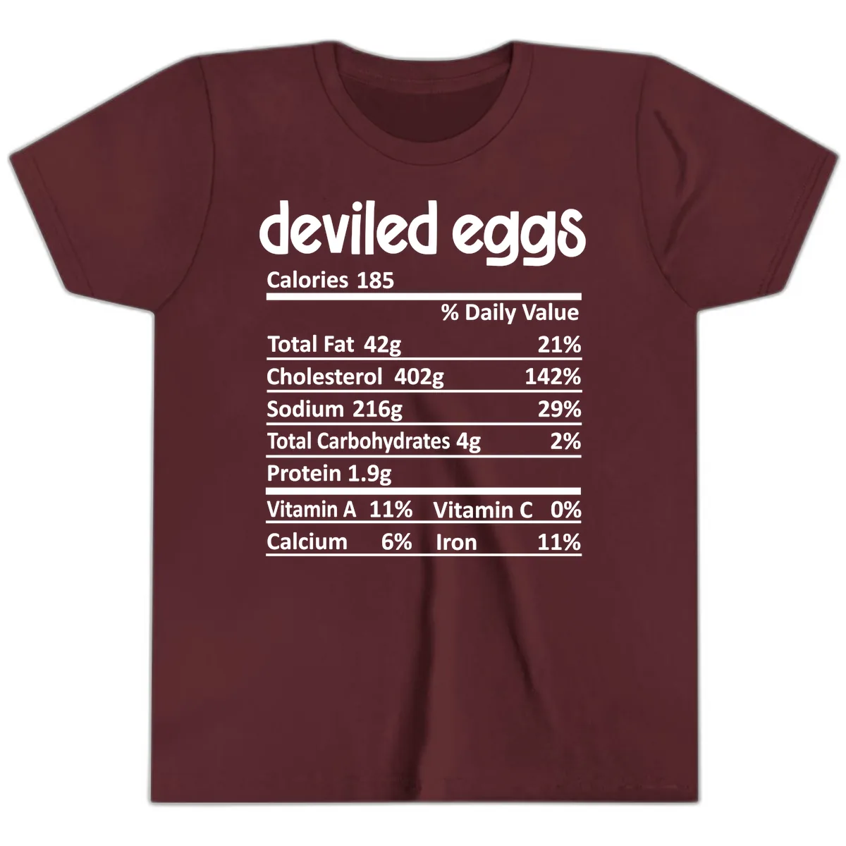 Deviled Eggs Nutrition Label Youth T-Shirt in Maroon