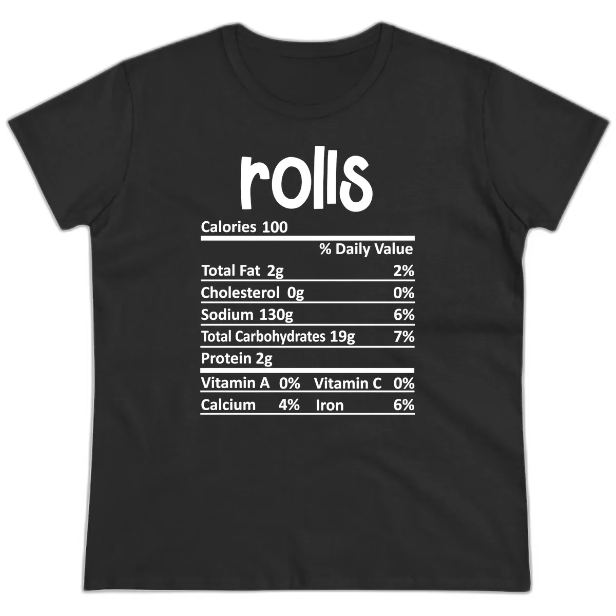 Thanksgiving Dinner Rolls Nutrition Facts Ladies Tee in Black