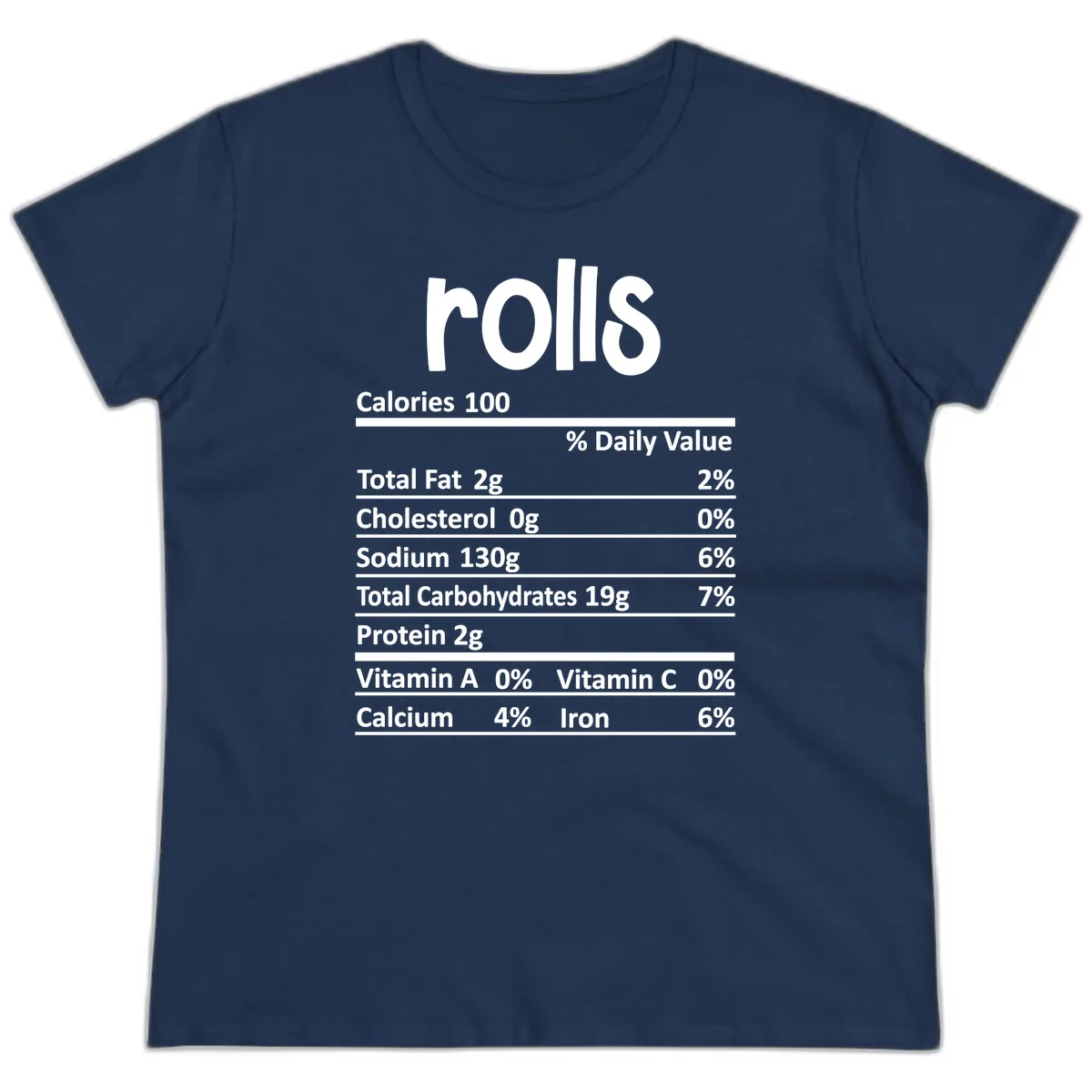 Thanksgiving Dinner Rolls Nutrition Facts Ladies Tee in Navy