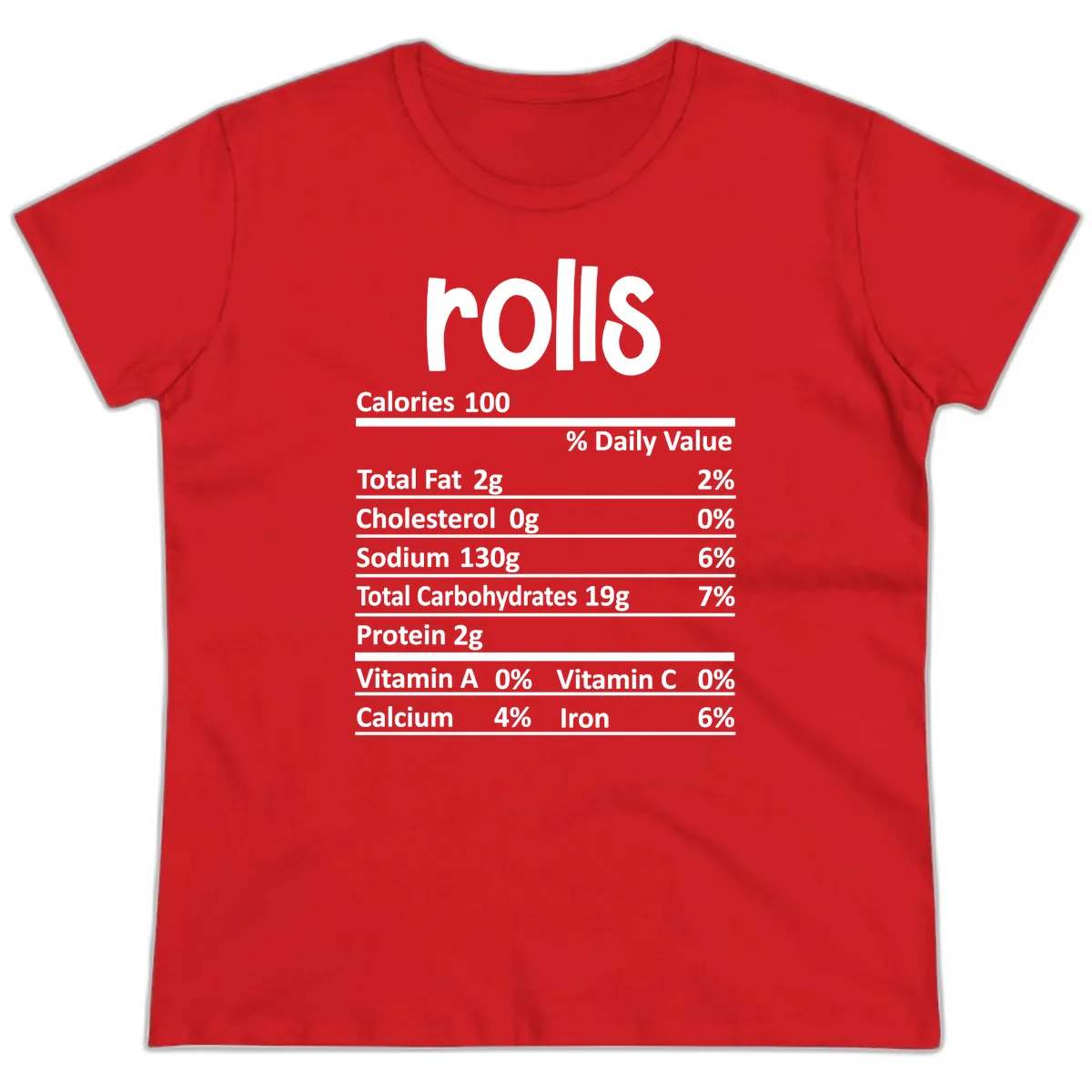 Thanksgiving Dinner Rolls Nutrition Facts Ladies Tee in Red