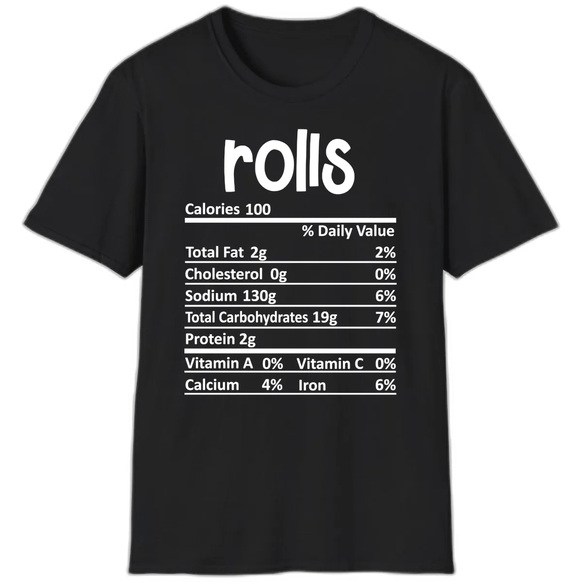Thanksgiving Dinner Rolls Nutrition Facts T-Shirt in Black