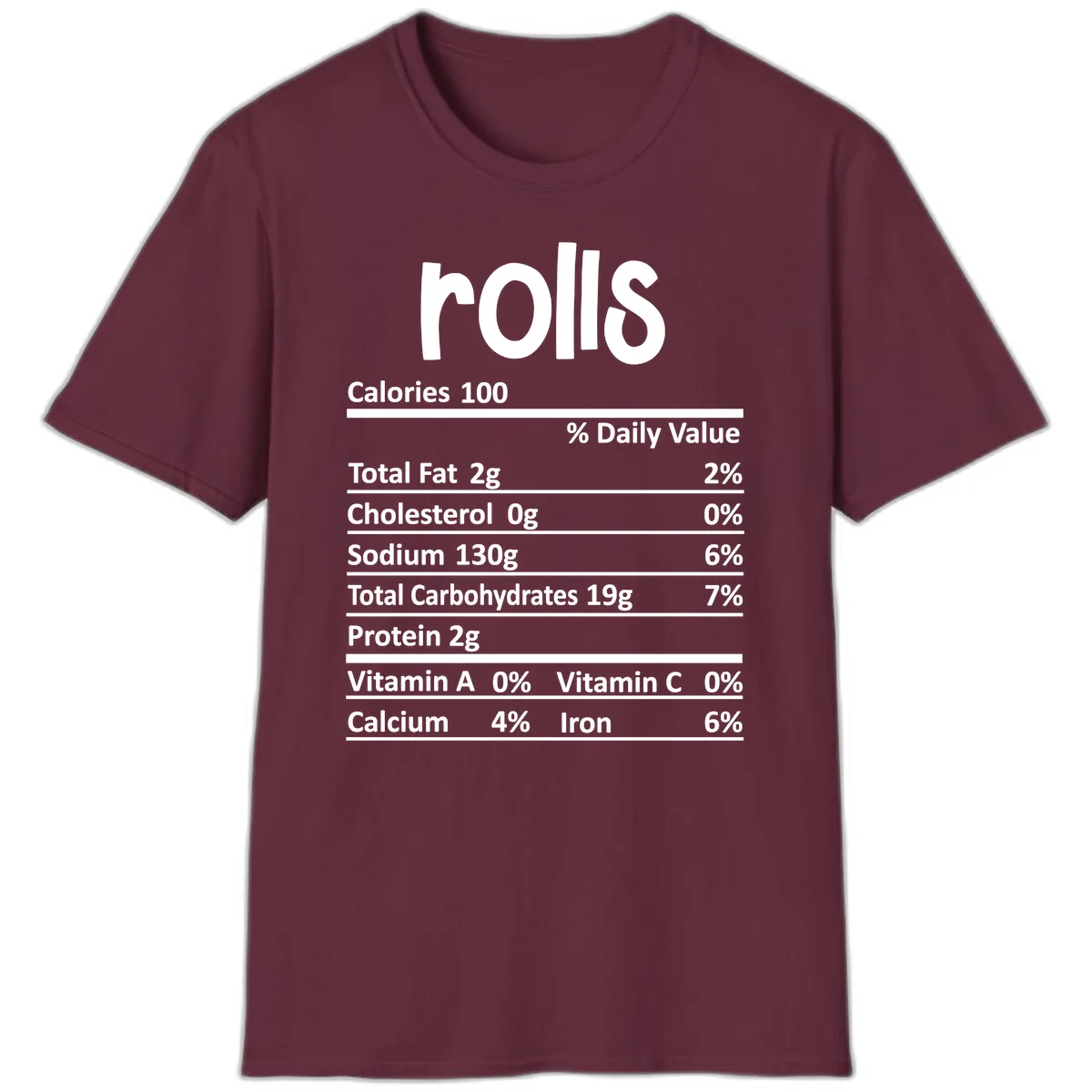 Thanksgiving Dinner Rolls Nutrition Facts T-Shirt in Maroon