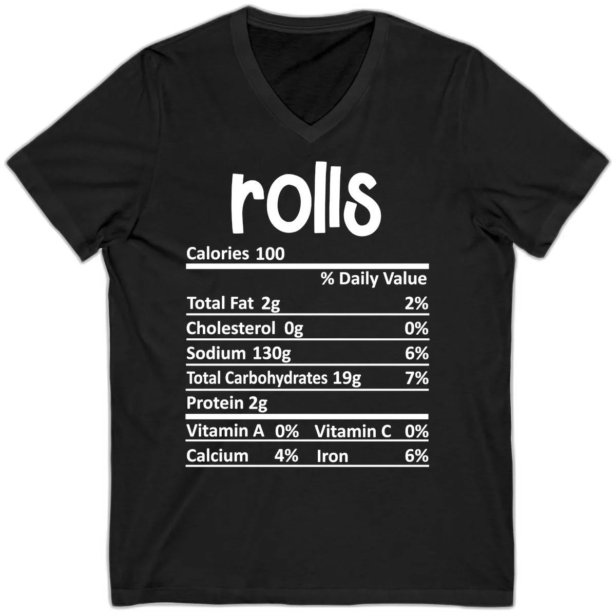 Thanksgiving Dinner Rolls Nutrition Facts V-Neck in Black