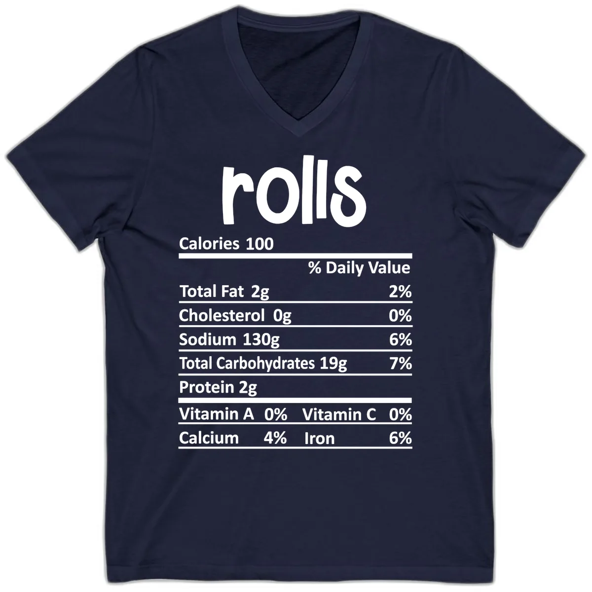 Thanksgiving Dinner Rolls Nutrition Facts V-Neck in Navy