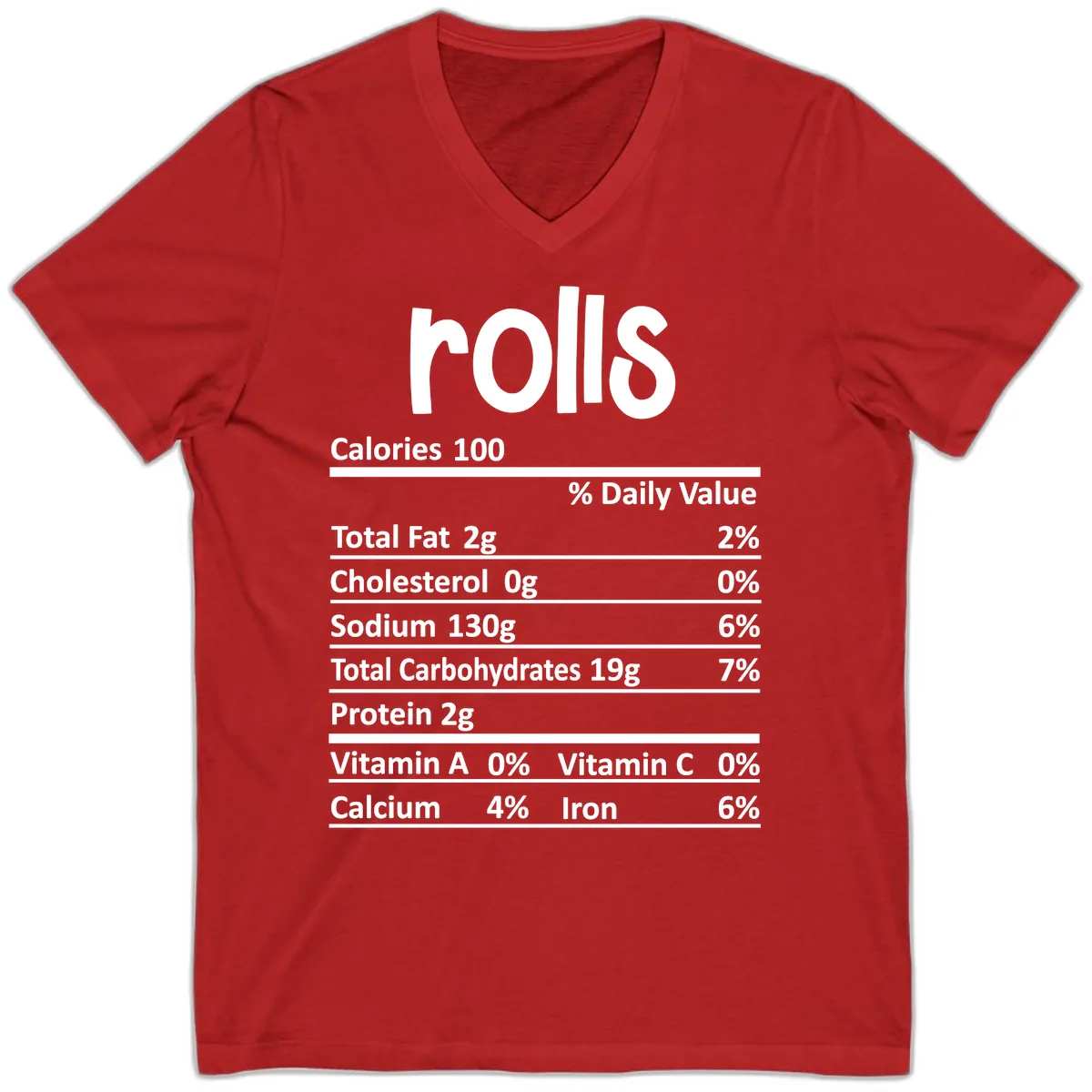 Thanksgiving Dinner Rolls Nutrition Facts V-Neck in Red