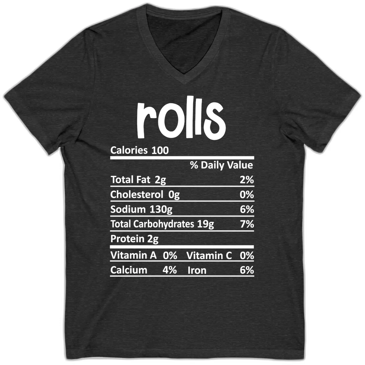 Thanksgiving Dinner Rolls Nutrition Facts V-Neck in Dark Grey Heather