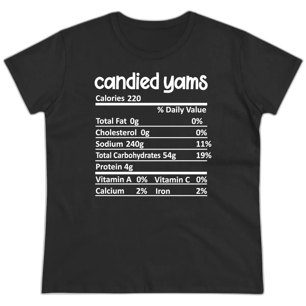Candied Yams Nutrition Facts Ladies Tee in Black