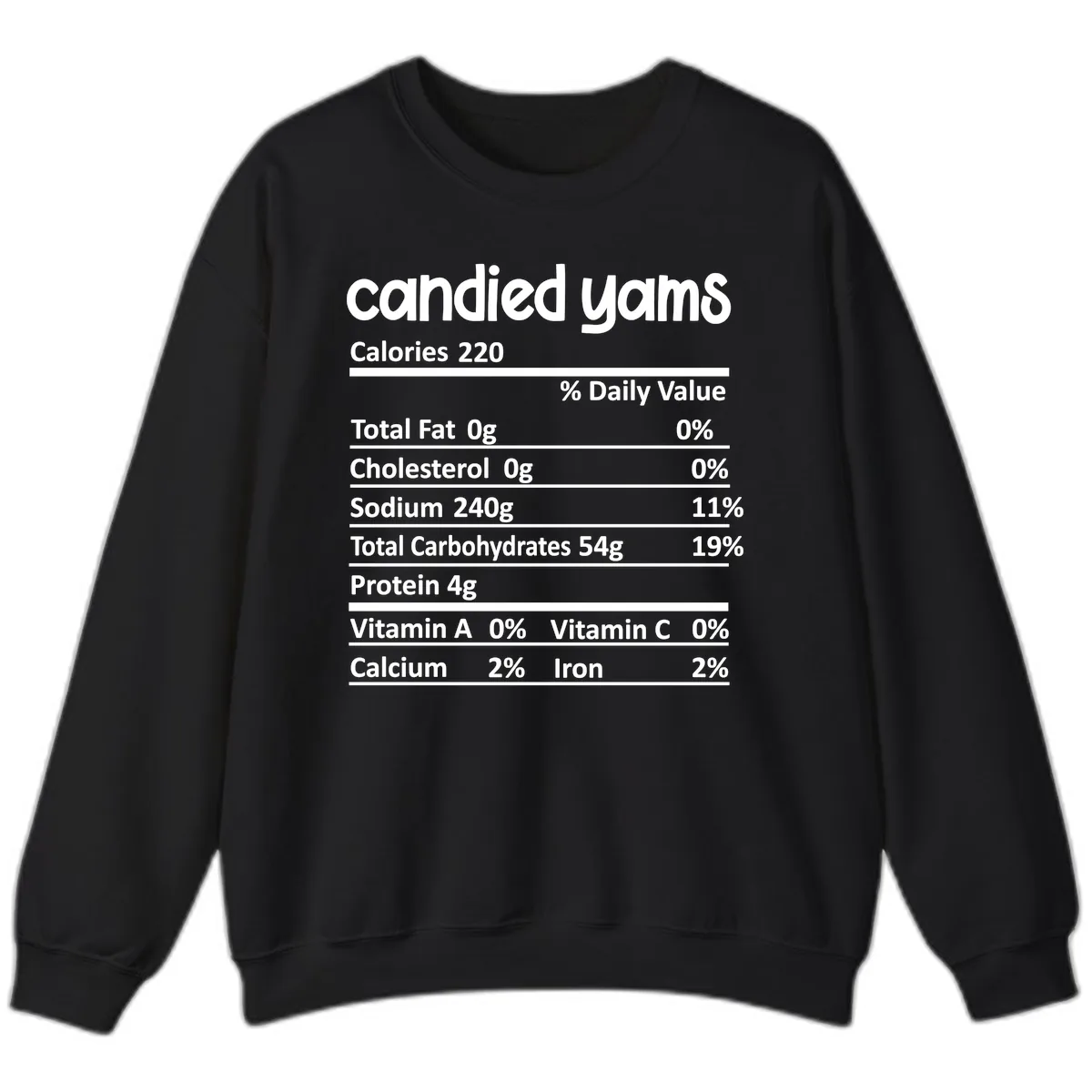 Candied Yams Nutrition Facts Sweatshirt in Black