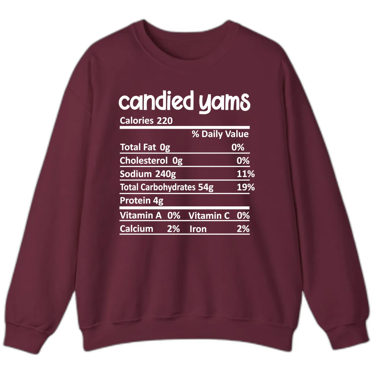 Candied Yams Nutrition Facts Sweatshirt in Maroon
