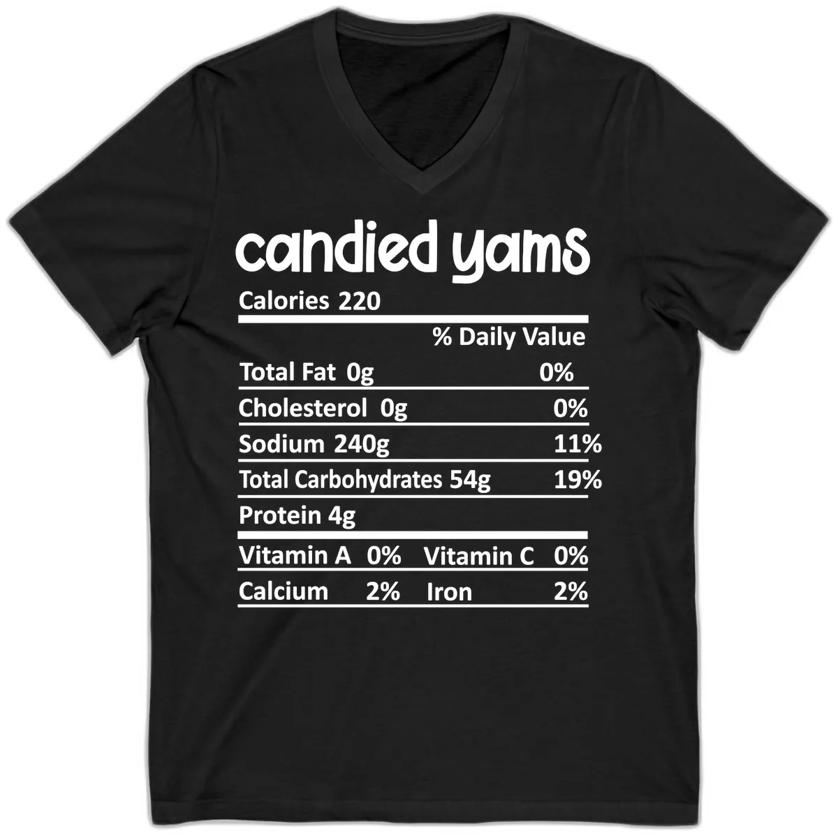 Candied Yams Nutrition Facts V-Neck in Black