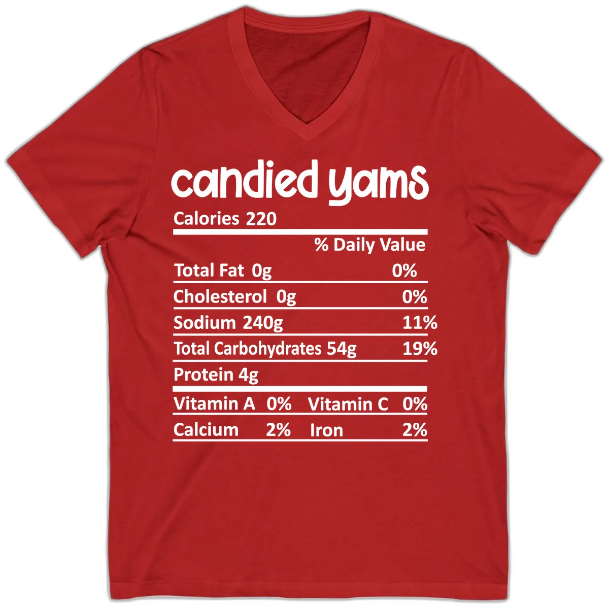 Candied Yams Nutrition Facts V-Neck in Red