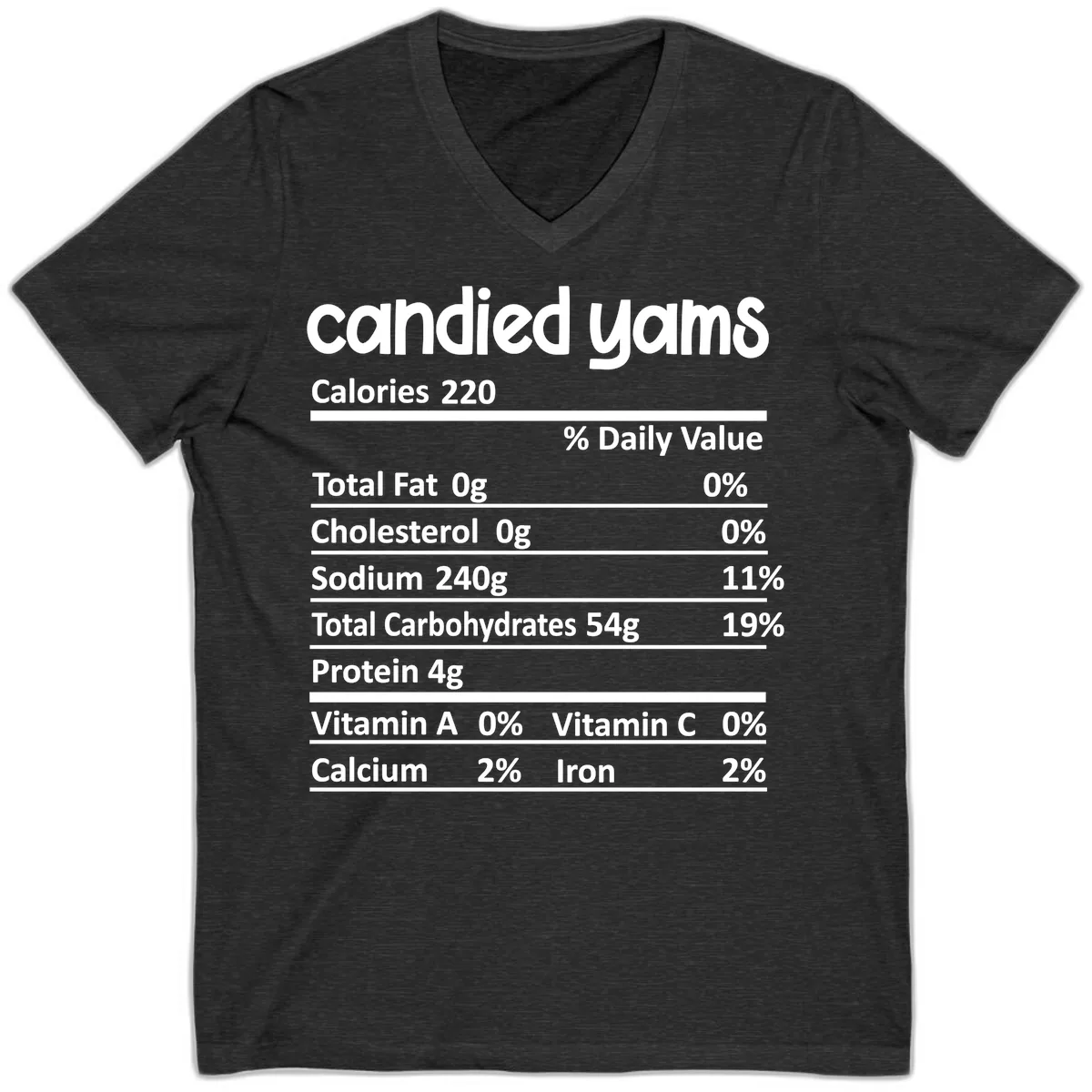 Candied Yams Nutrition Facts V-Neck in Dark Grey Heather