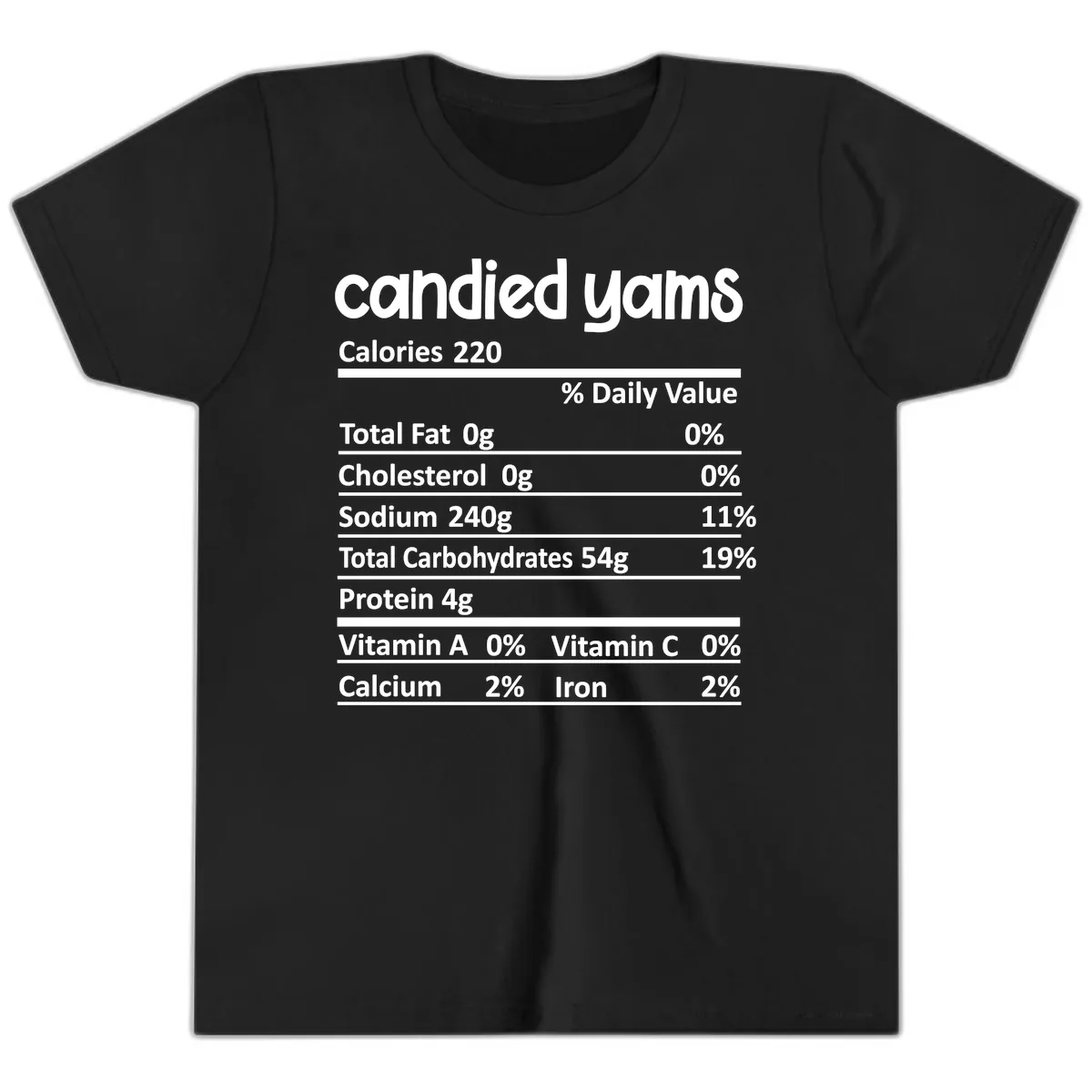 Candied Yams Nutrition Facts Youth T-Shirt in Black