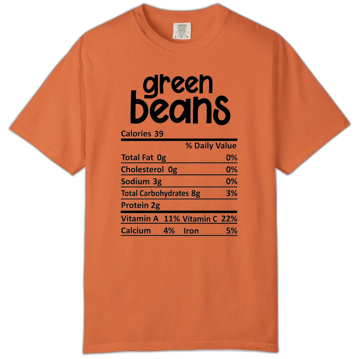 Green Beans Nutrition Label Comfort Color in Burnt Orange