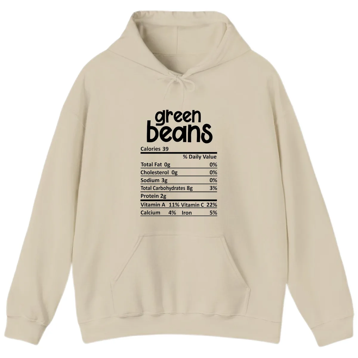 Green Beans Nutrition Label Hoodie in Sand