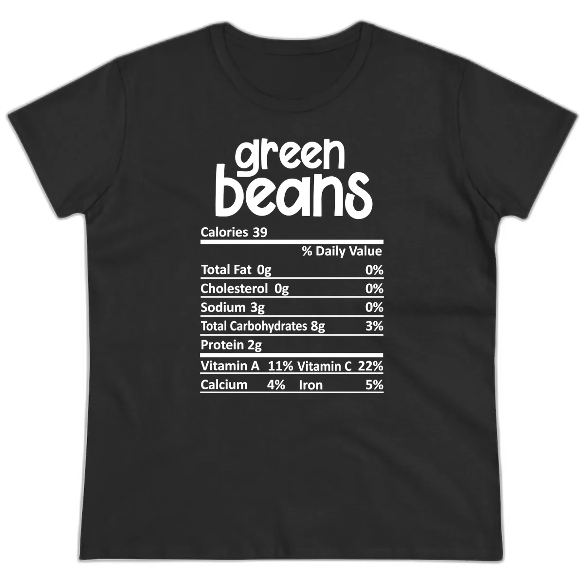 Green Beans Nutrition Label Ladies Tee in Black
