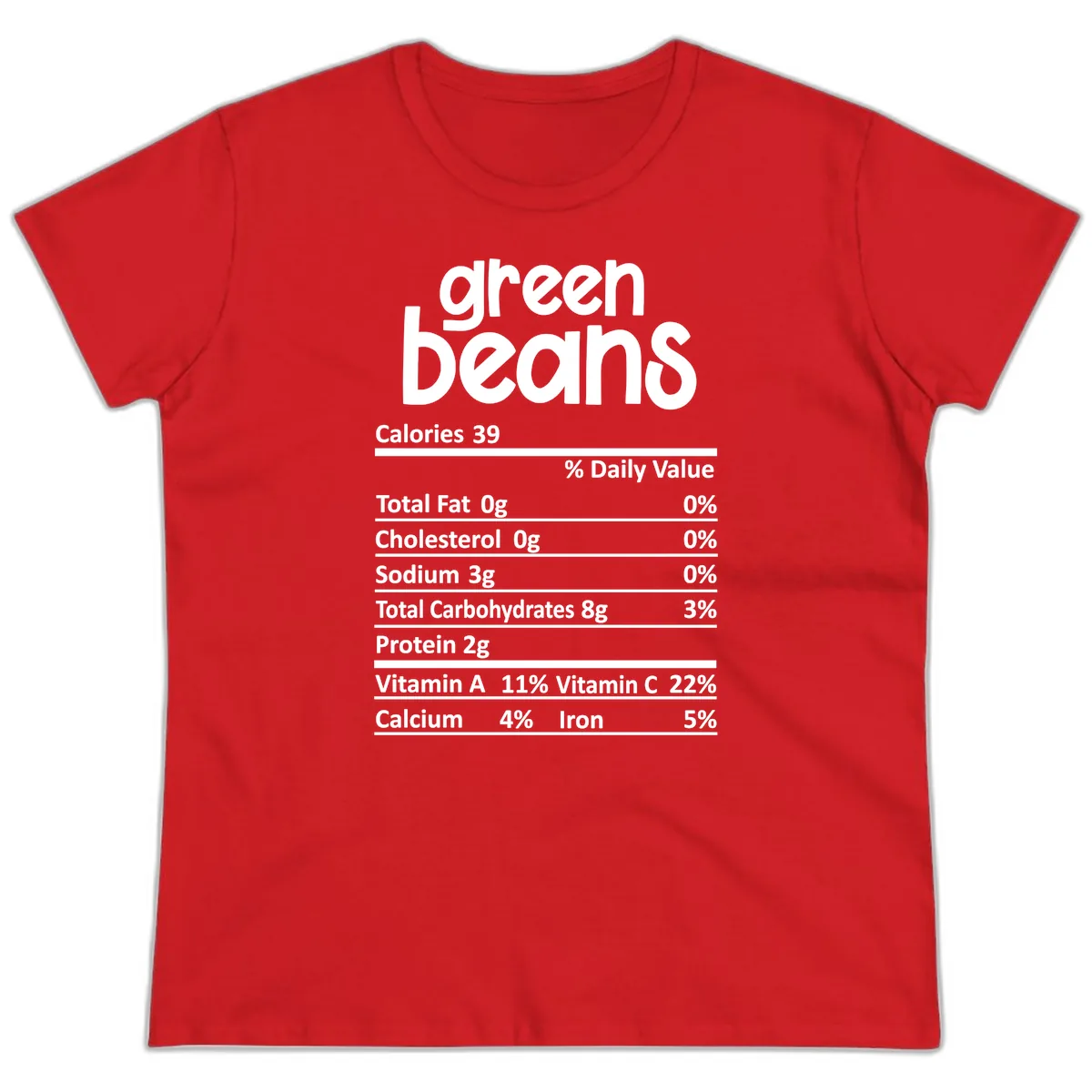 Green Beans Nutrition Label Ladies Tee in Red